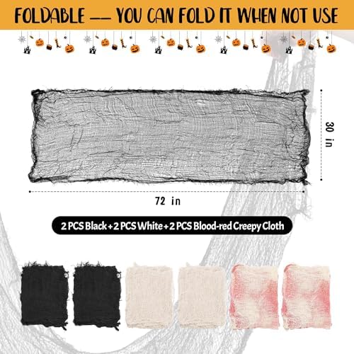 6 Pack Halloween Creepy Cloth 30x72 Inch - 2 Black 2 White 2 Red