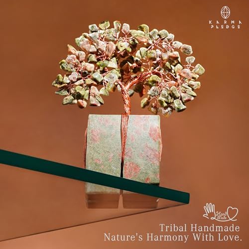 KARMAPLEDGE Chakra Tree of Life for Unique Gifts for Mom, Dad, Home and Office Decor, Handmade Unakite Healing Crystal