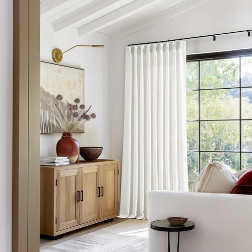 TWODRAPES Beige White Pinch Pleated Linen 96 Inch Curtains 60 Inch Width