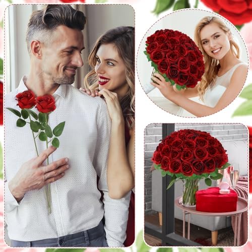 36 Pcs Burgundy Artificial Roses with Long Stems