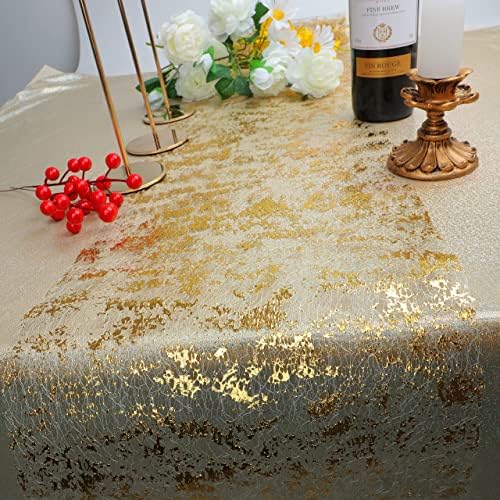 Snowkingdom Gold Table Runner, Sequin Glitter Metallic Foil Thin Mesh Sparkly Runner Roll 49 Feet, Gold Birthday Party Decorations, for Event Wedding Showers Christmas Thanksgiving Festive