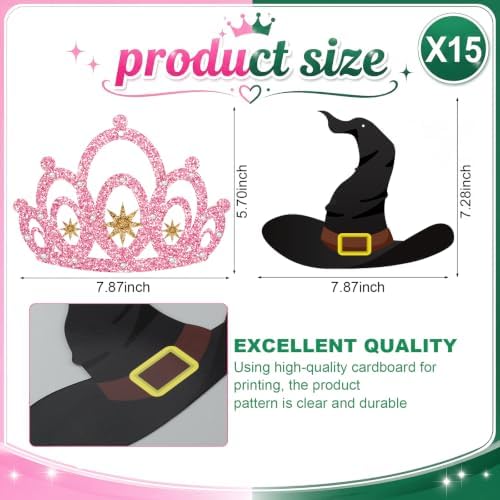 Preboun 15 Pcs Witch Party Decorations Witch Hat and Crown Hanging Banner