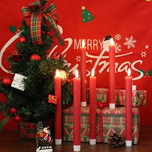 GenSwin Flameless Taper Candles LED Battery Operated Remote Timer Red