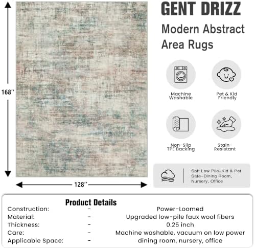 10x14 Area Rugs for Living Room: Washable Abstract Multi Color Carpet