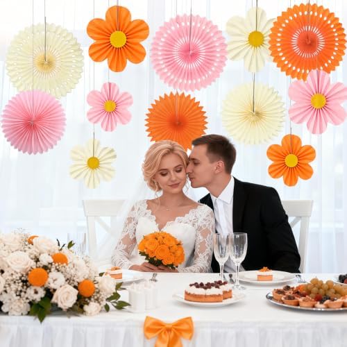 ADLKGG Orange Pink Floral Wall Backdrop, Groovy Sunset Party Decorations