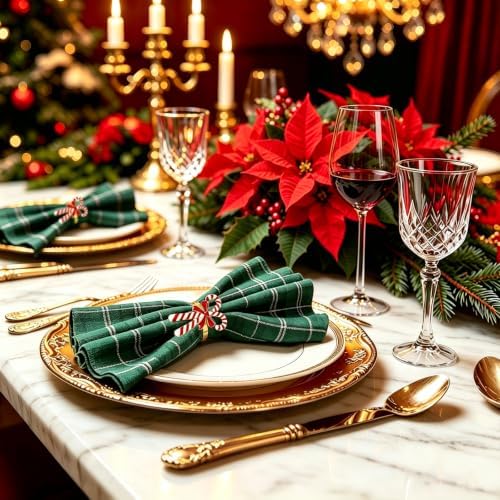 Christmas Candy Cane Napkin Ring Set of 6 for New Year Table Decor