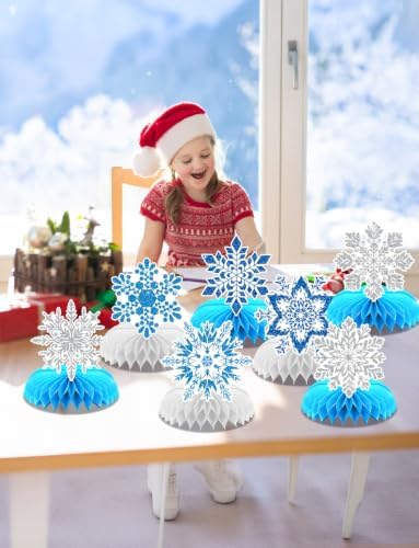 Winter Wonderland Decorations, 9Pcs Snowflake Honeycomb Table Centerpieces in Blue and White, Snowflake Table Decorations for Christmas Party, Baby Shower, Birthday, Holiday Events