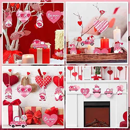Qunclay 36 Pcs Valentine's Ornaments Wooden Hanging Gnome Ornaments