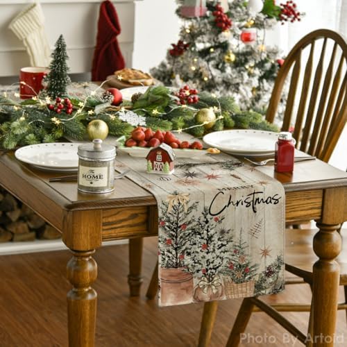Artoid Mode Holly Pine Cone Xmas Table Runner Home Party Decor 13x36 Inch