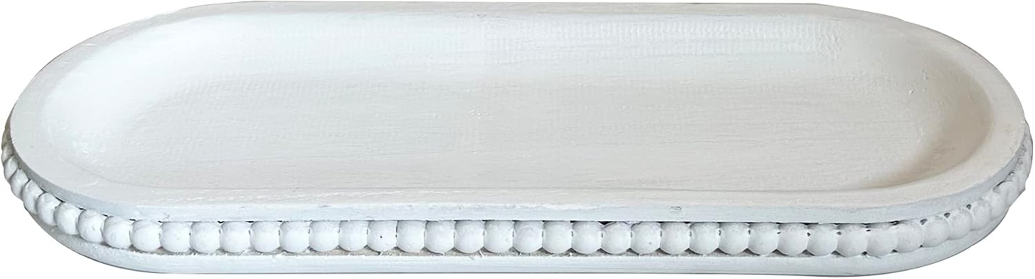 Rustic Beaded Tray / White / 12 Inch