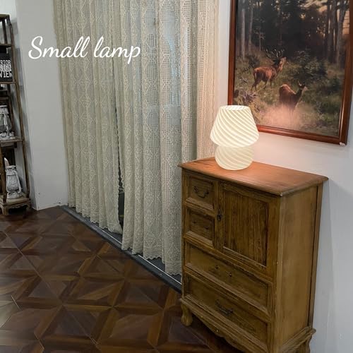 ONEWISH Mushroom Lamp-Small Bedside Table Lamp with Striped Glass, Nightstand Lamp for Bedroom, Living Room, 3000K E26