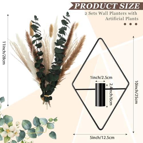 Jexine 2 Pcs Hanging Artificial Planters Wall Decor, Matte Black, Pampas