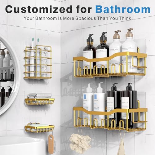 Shower Caddy 5 Pack,Adhesive Shower Organizer for Bathroom Storage&Home Decor&Kitchen,No Drilling,Large