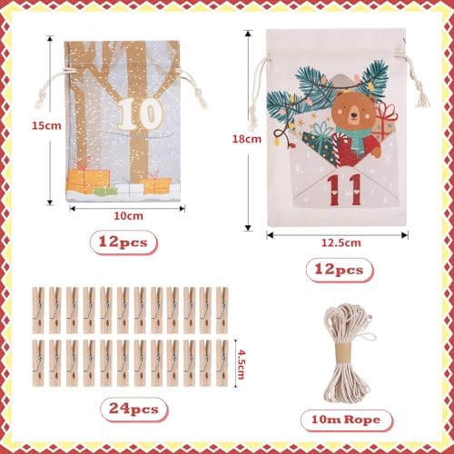 Naler Christmas Advent Calendar 2026, 24 Pieces Drawstring Gift Bags