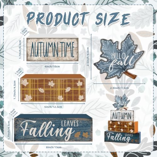 4Pcs Fall Table Decoration Fall Wood Signs Blue Maple Leaves Sign