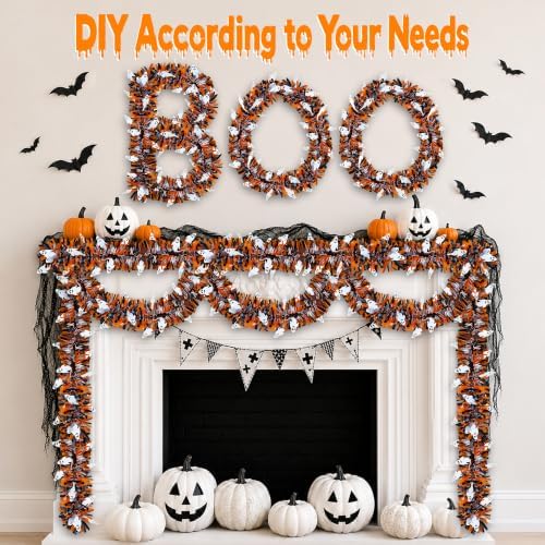 50FT Halloween Tinsel Garland with White Ghost Ornament