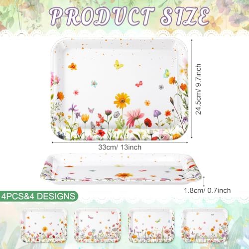 4 Pieces Wildflower Serving Trays Melamine Platters