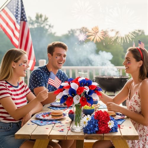 Hoteam 36 Pcs Halloween&Fall Flower Picks 14", Red,White,Blue