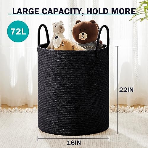 YOUDENOVA Woven Rope Laundry Hamper Basket, 72L Blanket Basket for Nursery