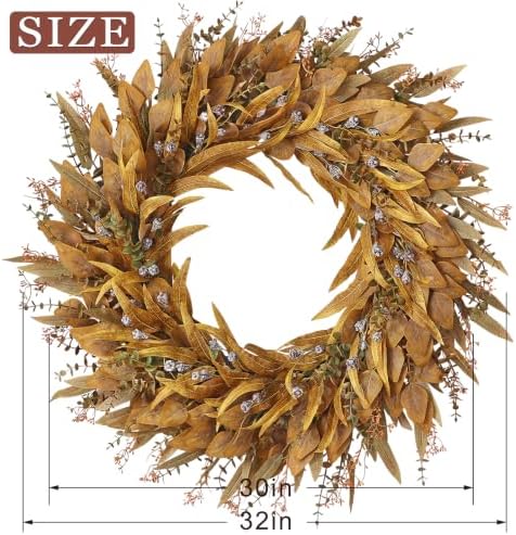 32" Artificial Fall Eucalyptus Wreath with Seeds for Front Door(Orange)
