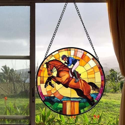 Equestrian Horse Stained Glass Window Hanging Suncatcher Gifts Decor 12"