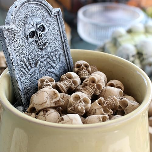 40pcs Mini Skulls Figurine Skeleton Head Miniatures,Tiny Resin Skulls for Crafts Halloween Party Decor, Dollhouse Accessories,Vase Fillers, Cake Topper Plants Outdoor Decoration
