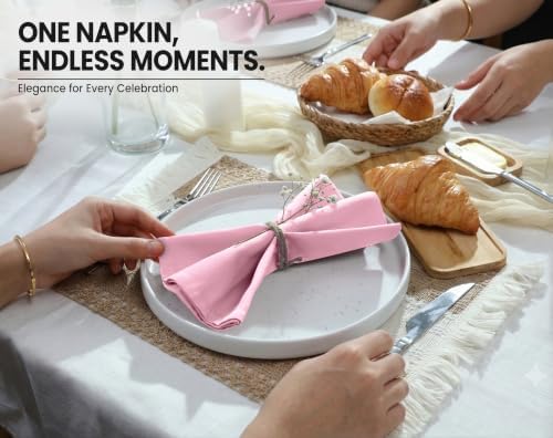 Ruvanti Cloth Napkins Set of 12, Cotton Enrich 18”x18” - Pink