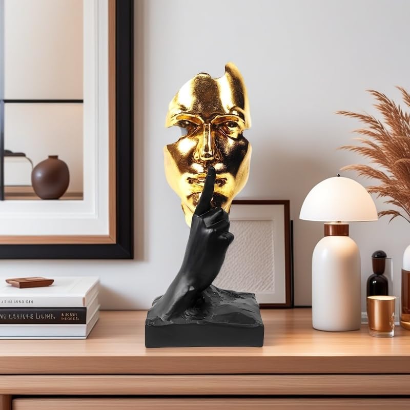 Thinker Statue-Silence is Gold-Abstract Art Figurine Decor / Black