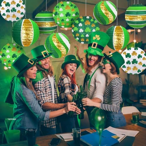 12 Pack St. Patrick's Day Decorations, Green Paper Lanterns