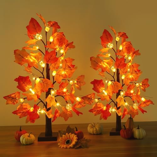 Joyhalo 2 Pack 23.5 Inch Fall Trees with Lights