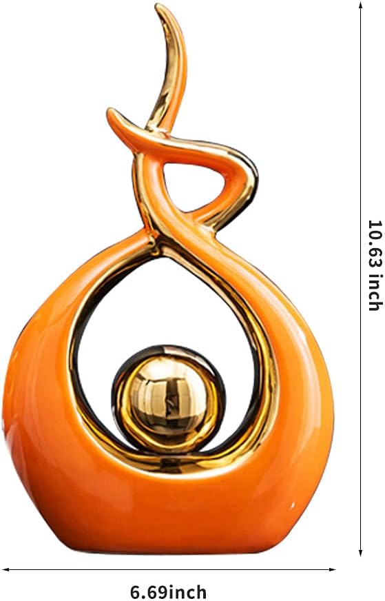 Home Decor Modern Abstract Art Ceramic Statue Table Decorations for Dining / Orange and Gold / Small