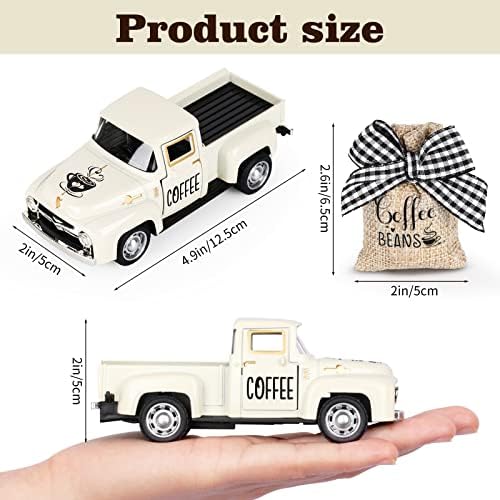 Hooqict Coffee Bar Decor Mini Metal White Truck with Beans Burlap Sack for Home Farmhouse Kitchen Tiered Tray Decor Coffee Bar Accessories Coffee Station Decorations