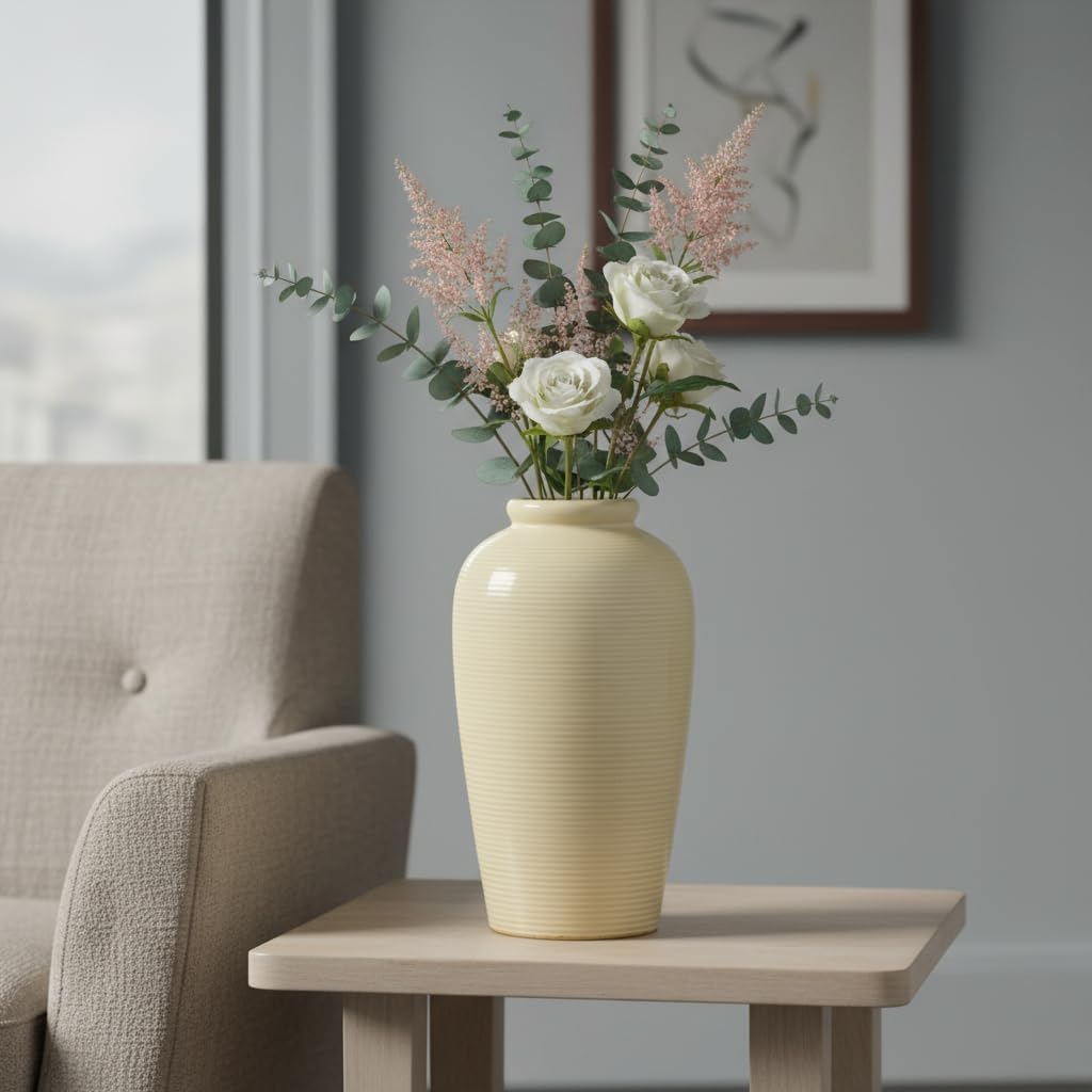 Ceramic Vase / Tall Boho Vases for Flower / 11 Inch / Beige