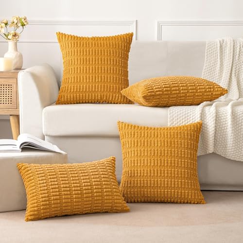 MIULEE Corduroy Decorative Throw Pillow Covers 16x16 Gold Yellow Pack of 2