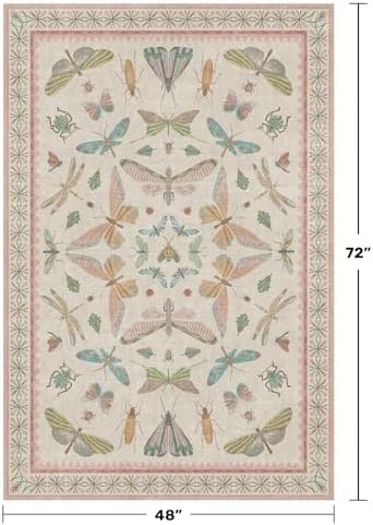 Hazo Haus Neutral Girl Nursery Rug 4x6 - Beige & Pink Rugs for Bedroom, Living Room - Washable Low Pile Non-Slip