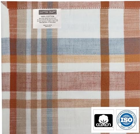 COTTON CRAFT Harvest Plaid Cloth Napkin - 12 Pack 100% Cotton Dinner Napkin