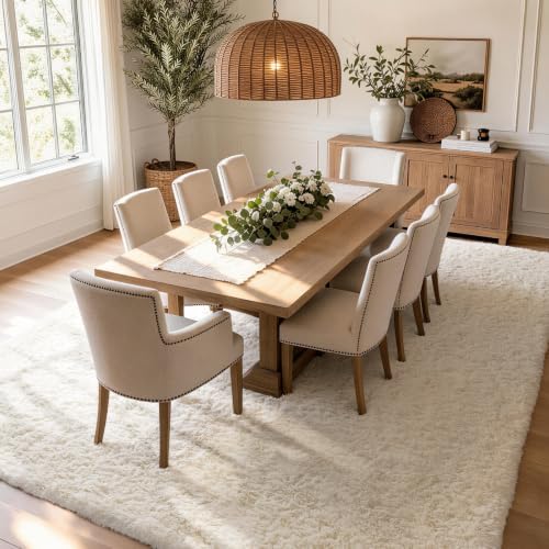 Ophanie Area Rugs 10x14 Living Room, Large Ivory Bedroom Carpet, Big Shag Indoor Thick Soft Nursery Rug, Fluffy Carpets