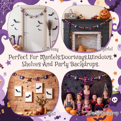 VitalCozy Halloween Felt Banner Pom Pom Garland, Purple, Witch