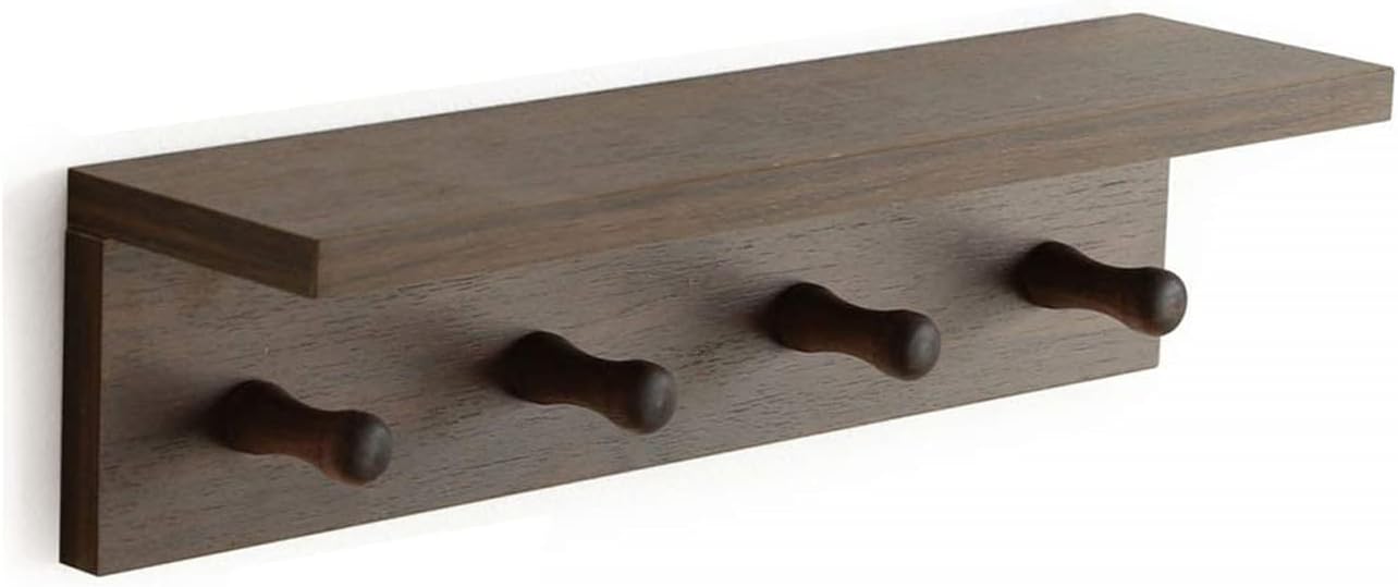 Wall-Mounted Wooden Hook Rack / Walnut Color Finish-a-1
