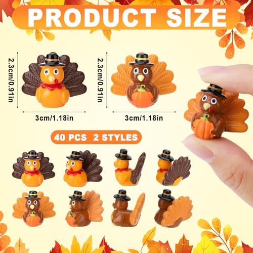 40 Pcs Thanksgiving Mini Resin Turkey Mini Turkey Figurines