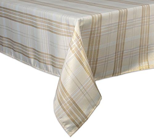 DII Holiday Dining Table & Kitchen Décor Metallic Fabric, Christmas Tablecloth, 52x52 , Gold & Cream Plaid