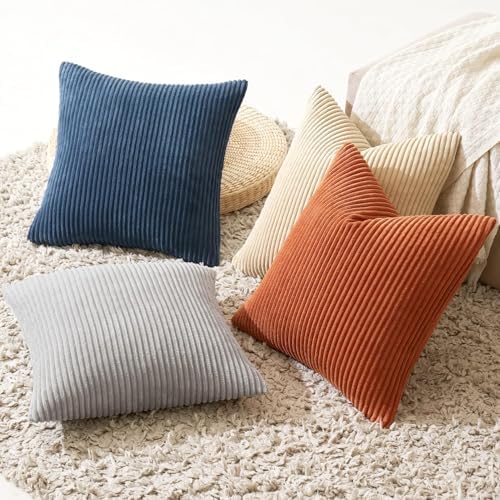 MIULEE Soft Corduroy Decorative Throw Pillow Covers Blue-Yellow 20x20