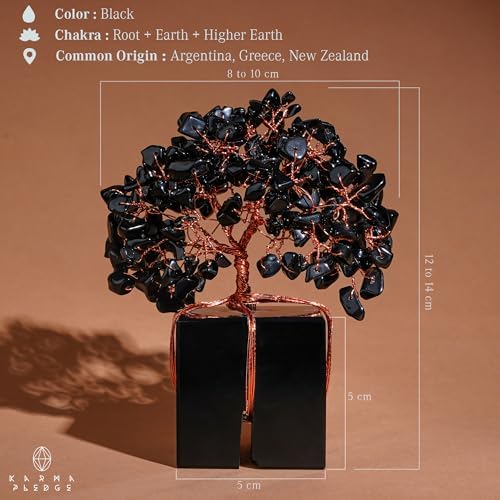 KARMAPLEDGE Chakra Tree of Life for Unique Gifts for Mom, Dad, Home and Office Decor, Handmade Black Obsidian Healing