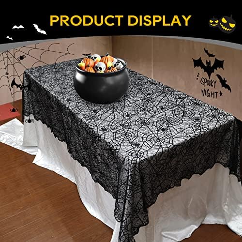 eZAKKA Black Lace Spider Web Halloween Tablecloth Rectangle 60x84 Inch
