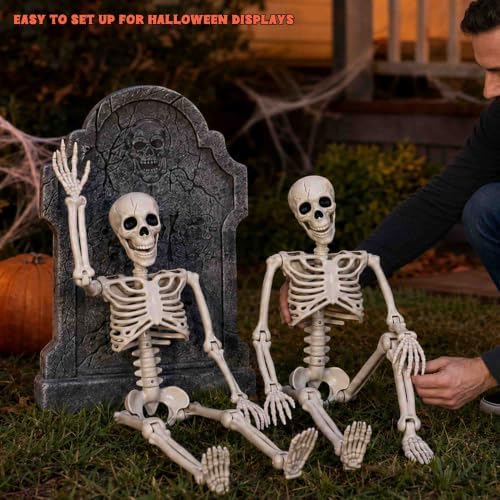 2 Pack 24"Halloween Skeleton - 2 ft Life Size Human Skeleton with Full Body Posable Joints Plastic Skeleton for Halloween Skeletons Decor Yard Patio Lawn Garden Skeleton Props Spooky Party Decoration