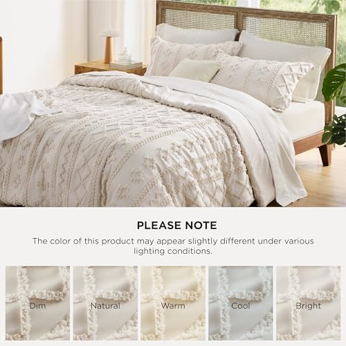Bedsure Tufted Boho Comforter Set Full Size - Ivory Boho Bed Set, GentleSoft™ 3 Pieces Farmhouse-Style Embroidery