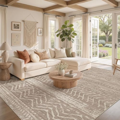 Nakagishi 9x13 Area Rugs Living Room: Washable Boho Large Neutral Soft Farmhouse Area Rugs Stain Resistant Modern