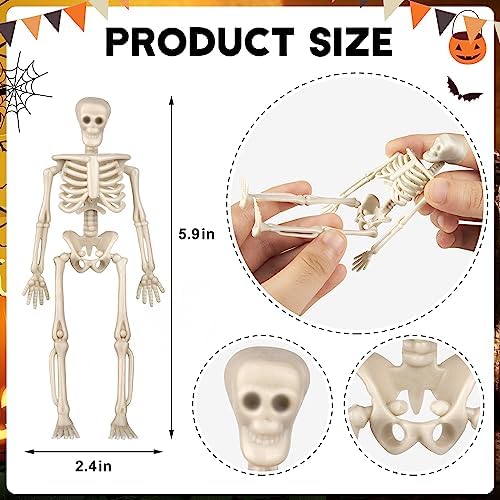 12 Pcs Mini Skeleton Figurines, Small Tiny Skeletons for Crafts, Halloween Party Decorations Supplies