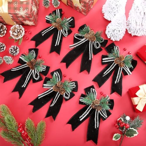 Moucuny 6 Pcs Christmas Velvet Bows Black Decoration 5 x 6 Inch