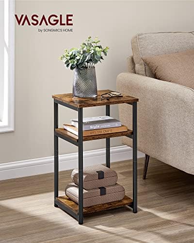 VASAGLE Side Table, Small End Table, Tall Nightstand, Steel Frame